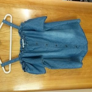 Off the Shoulder Women's Short Sleeve Shirt Sz M/ Faded blue (washed denim look)